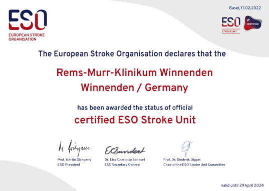 ESO Zertifikat Stroke Unit 2022